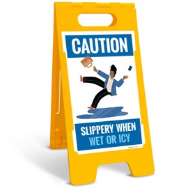 Caution Slippery When Wet Or ICY Sidewalk Sign Kit, 10x16 Inches, with A Frame Stand, Made in USA