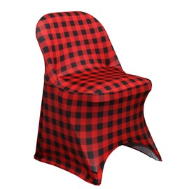 YOUR CHAIR COVERS - Red and Black Buffalo Plaid Spandex Folding Chair Cover - Stretch Fitted Folding Upholstered Seat Cushion Removable Washable Furniture Protector Slipcovers