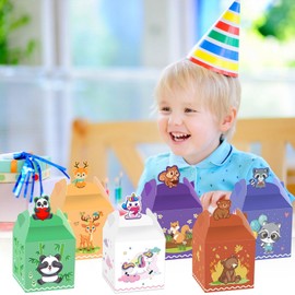 Pack of 12 Jungle Safari Animal Party Favour Boxes, Jungle Birthday Party Square Candy Boxes, Safari Theme Party Treat Boxes for Kids Baby Shower