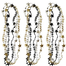 New Year Metallic Beads Star Necklaces Gold Silver Black for Holiday Party Costume Decorations-12 Pack