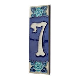 Phosphorescent Hand Painted Italian Ceramic Number & Letter Tiles Rose Design House Numbers Tile Size: 15cm x 5cm (Number 7)