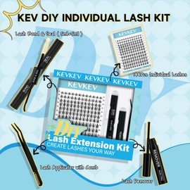 KevKev Lash Clusters Kit 144Pcs Ultra Soft Eyelash Extension Kit with Lash Bond and Seal Lash Glue Lash Remover for Cluster Eyelash Extensions (Volcano, D-8-16mix)