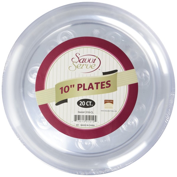 Fineline Settings Disposable Round Plastic Plates-10 | Clear | Savvi Serve Collection | Pack of 20 Paper Plate, 10 inch