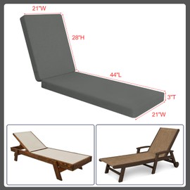 Favoyard Outdoor Lounge Chair Cushion 72x21x3 in Rainproof Color Fade-Resistant & Removable Cover Patio Chaise Lounge Cushion with High Resilience Insert Straps Hidden Zipper for Pool Lounge Chairs