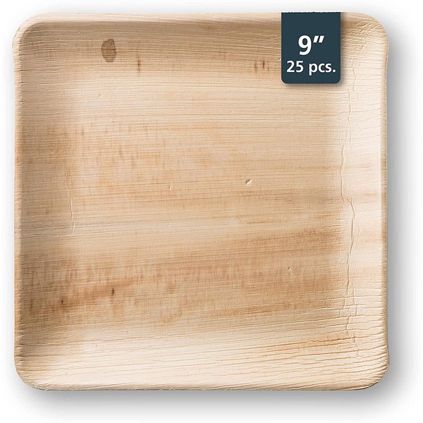 TheClearConscience - Dinner Plate, 9" x 9" square, 25 pcs. Bamboo & Wood Style, Biodegradable, Professional Use