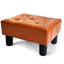 BRIAN & DANY Small Foot Stool, Leather Foot Stools with Legs, Stable Small Footstool for Living Room, Light Brown