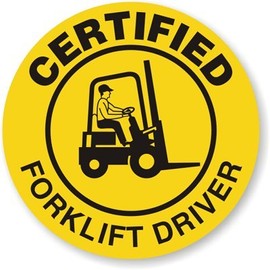 Certifed Fork Lift Driver - Full Color Printed - (size: 2" ROUND color: YELLOW/BLACK) - Hard Hat, Helmet, Windows, Walls, Bumpers, Laptop, Lockers, etc.