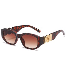 OSAGAMA Trendy Rectangular Sunglasses for Women Men Irregular Vintage 90s Oversized Glasses UV Protection, Leopard/Gradient Brown, Medium