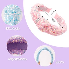 Tihebax Knotted Headbands for Girls Women, 4Pcs Glitter Sequins Rainbow Headbands Women Girls Sparkly Top Knot Headband Pink Blue Purple Hairbands Hair Accessories for Back to School or Daily Outfits