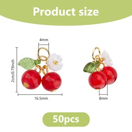 DICOSMETIC 50Pcs Red Cherry Charms Glass Fruit Dangle Charms Bulk Acrylic Leaf Flower Pendants 3D Cherry Charm with Loop Cute Mini Food Cherries Charm for DIY Jewelry Making Accessories