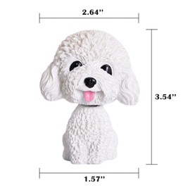 IBWell Mini Bobbing-Head Dog for Car Dash Board Decor,Dashboard Doggy Puppy Teddy Toy with Adhesive Tab（Poodle）(White-No Bowtie)