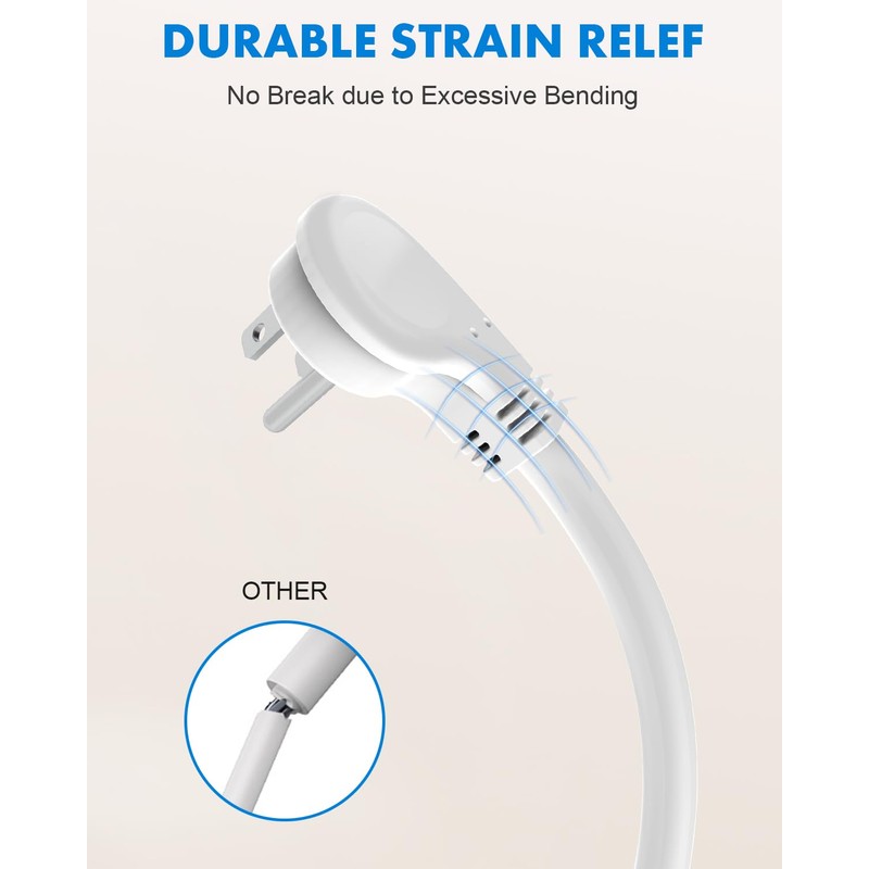 Flat Plug Short Power Extension Cord 1 Foot White 14