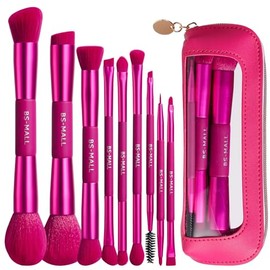 BS-MALL Juego de brochas de maquillaje de doble punta con pincel corrector y brocha para base, pincel para sombra de ojos, pinceles multiusos aptos pa