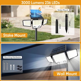 Solar Lights Outdoor with Stakes - Ground/Wall 2-in-1 Dual Use Solar Motion Sensor Waterproof Light, 3000LM 3 Modes 270°Illumination IP65 LED Security Lights Outdoor for Garden Yard Patio,2 Pack