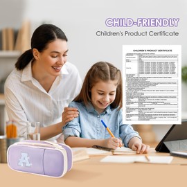 Janhavi Preppy Initial Pencil Case, Large Light Weight Pencil Box for School Supplies, Multi-functional Pen Bag for Schol, Office, Travel, Gift for Birthday, Christmas Purple E