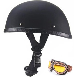 Motorcycle Half Helmet, DOT Approved Adult Men Women Retro Open Face Bike-Helmets, Bicycle/Skateboard Helmet for Adults, Bike, Skate, Scooter, Longboard Half Shell Helmet (Matte Black+Y, XX-Large)