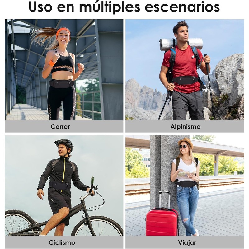 Riñonera Deportiva Impermeable, Multifuncional con Cremallera(Negro)