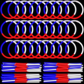 Meooeck 500 Pcs 8'' 4th of July Glow Sticks Bulk with Connectors Red White Blue 3 Colors in 1 Glow in The Dark Sticks Light up Bracelets Necklaces for Kids Adults Independence Day Patriotic Party