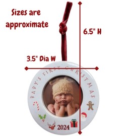 BANBERRY DESIGNS Baby's First Christmas - 2024 - Set of 3 - Photo Frame Ornaments for Newborns - Triplets - 3 1/2" Dia - Hangs on Tree or Sits with Easel Back - Holds 2" D Photo
