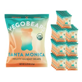 Candy People VegoBears Santa Monica Snack Packs Organic Gummy Bears, Non-GMO, Banana, Pineapple, & Strawberry Gummies Single Serve Packs 0.78 Ounce (70 Calorie Packs) (35 Pack)