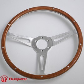 14'' Classic Riveted wooden steering wheel with 6 bolt and Horn Button