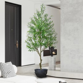 Faux Olive Tree Artificial Indoor 8 FT - Borojinmed Fake Olive Tree with Lifelike Branch & Realistic Leaves & Plump Fruits, Tall Artificial Trees for Home House Office Decor Indoor(8ft).