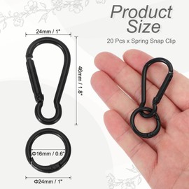 sourcing map 20 Pcs Spring Snap Clip, Spring Snap Key Chain Hook with O Ring, Multipurpose Candy Color Quick Link Keychain Clips Buckle for DIY Lanyard Crafts Camping Backpacking, Black