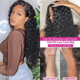 Water Wave Lace Front Wigs Human Hair Wigs for Women 20 Inch 13x4 HD Lace Frontal Wigs Human Hair Pre Plucked 150% Density Wet and Wavy Curly Lace Front Wigs Human Hair