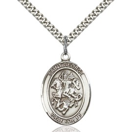 bliss Sterling Silver St George Medal Pendant Necklace 1 x 3/4" on 24'' Chain W/ Box
