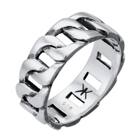 Kuzzoi Solid Men's Ring (8 mm) in Curb Design Black Oxidised Band Ring for Men Made of 925 Sterling Silver, Ring in Chunky Chain Look, Ring Size 60-66, 0608382919, 56 cm, Sterling Silver