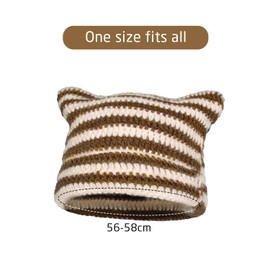 TIANNAIT 1 Piece Cat Ear Hat Winter Hat Knitted Baotou Hat Beanie Hat Knitted Hat with Cat Ears Casual Winter Hat Striped Cat Ear Hat Unisex (Dark Coffee), Dark coffee