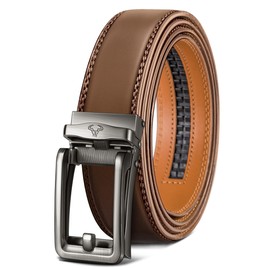 BULLIANT Men Belt, Ratchet Click Sliding Leather Belt for Gift Men 1 3/8,Cut for Fit(Tawny,28"-34" Waist Adjustable)