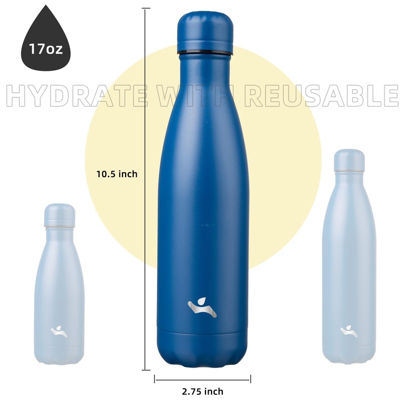 Konokyo Insulated Water Bottles,17 oz Double Wall Stainless Steel Vacumm