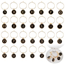 26 Pieces Wine Charms Wine Glass Charms with Rings Tags Wine Glass Letters Markers Wine Charms for Stem Glasses Party Favors Decorations