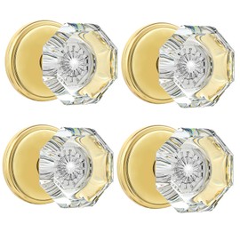 CLCTK 4 Pack Glass Dummy Door Knobs, Single Side Dummy Door Knob Set, Polished Brass/Gold