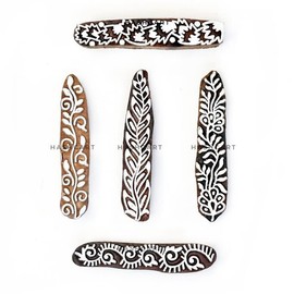HASHCART® Wooden Pottery Stamps for Block Printing - Finger Shapes Stamp Set of 5, Made in India Ink Stamps, Wood Blocks for Crafting on Fabric, Clay & Henna Tattoo, Wood Stamps for Craft