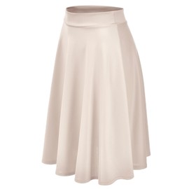 EIMIN Women's Basic Versatile Stretchy Flared Casual Midi Skater Skirt Beige S