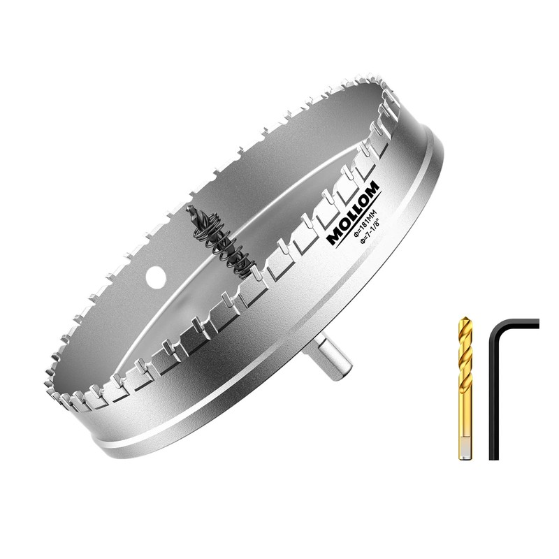 Mollom (7-1/8''|181mm) Heavy Duty Carbide Hole Saw with 2 Pilot