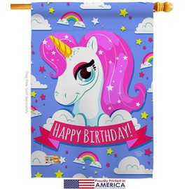 Ornament Collection S192067-P3 Magical Unicorn Birthday Special Occasion Party & Celebration Impressions Decorative Vertical House 28" X 40" Garden 13" 18.5" Flags Set Printed in USA
