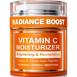 Vitamin C Moisturizer for Face - Cream Brightening and anti-aging for women with ferulic acid and peptides Evens skin tone and reduces dark spots and fine lines All Types 1.7 Ounce Night Cream / 얼굴용 비타민 C 보습제 - 크림 페룰산과 펩타이드를 함유한 여성을 위한 브라이트닝 및 안티 에이징 피부 톤을 고르게 하고 다크 스팟과 잔주름을 줄여줍니다 모든 타입 1.7 Ounce Night Cream