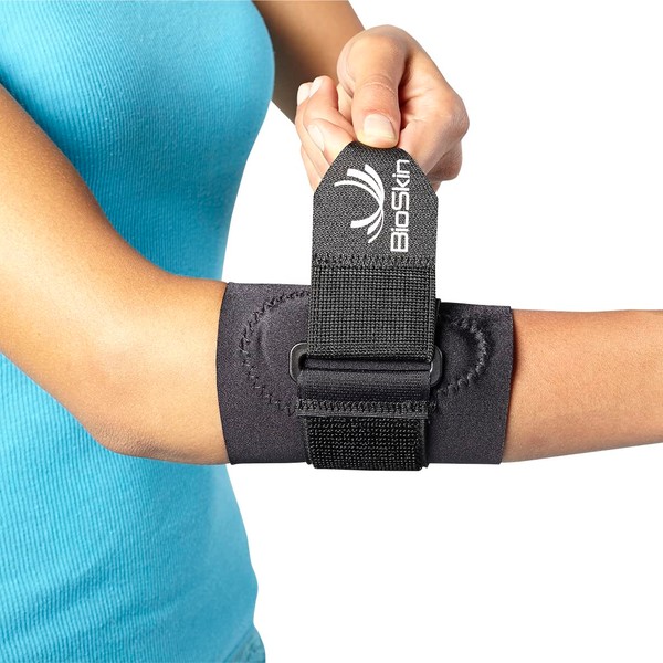 BIOSKIN Hypoallergenic Elbow Band with Compression Pad and Supportive Strap for Pain Relief from Tennis Elbow and Golfer's Elbow (Large)