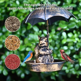 Animal Bird Feeder with Umbrella - Cute Squirrel, Cat, Dog Metal Wild Birds Feeders for Outdoors Hanging, Garden Decor for Backyard, Hummingbird, Gifts for Bird Lovers Women Men (Squirrel)