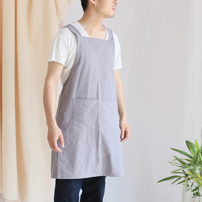 Glorlliant Japanese Style Kitchen Apron Cross Back Apron with Pockets