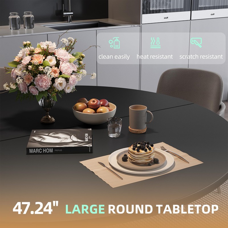 47.24" Round Dining Table, Modern Dining Room Table for 4-6
