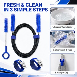 CPAP' Hose Cleaning Kit with 6.5ft Flexible Brush, Soft Mask Brush & 2 Hanging Clips, Universal CPAP' Accessories for Tube Mask Connector Tank Maintenance, Blue