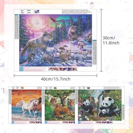 ZOBGOWE 4 Pack Diamond Painting Kits for Adults, Animals Diamond Art Kits for Beginners DIY Home Decoration and Gift, 40x30cm(Horse, Tiger, Panda, Wolf)