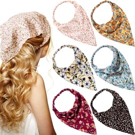 Syhood 6 Pcs Floral Hair Bandanas for Women Girl Boho Hair Scarf Headband with Clip Chiffon Cottagecore Head Kerchief(Rural Floral Patterns)