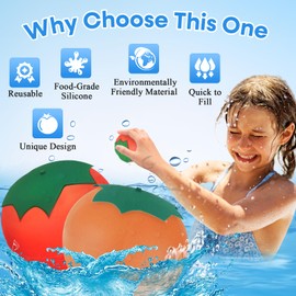 Great Fun Reusable Water Balloons: 12 PCS Easy to Fill Soft Silicone Self-Sealing Water Balloons Cute Tomatoes for Kids Summer Pool Party Camping Trip
