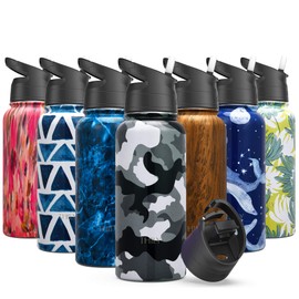 Vacuum Insulated Sports Water Bottle - THILY 945 ml Stainless Steel Leakproof Wide Mouth Metal Thermos with Flip & Straw Lid, Reusable, BPA Free, for Gym, Travel, Hiking, Camo
