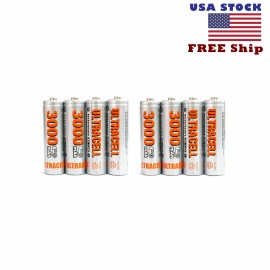Ultracell 8pcs AA Rechargeable Battery 3000mAh Ni-MH 1.2V Cell Toy UltraCell US Free Ship